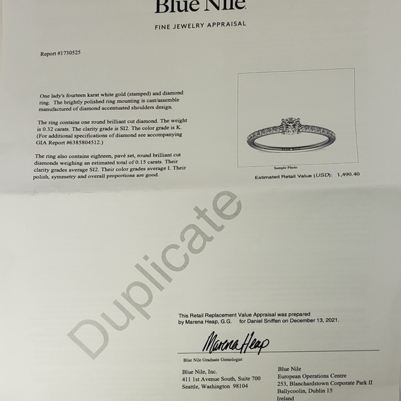 Vintage Blue Nile 14 Karat White Gold Diamond Engagement Ring Size 6.75 #12723 - Picture 8 of 10